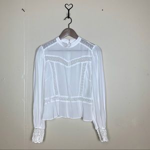 White open knit lace prairie blouse